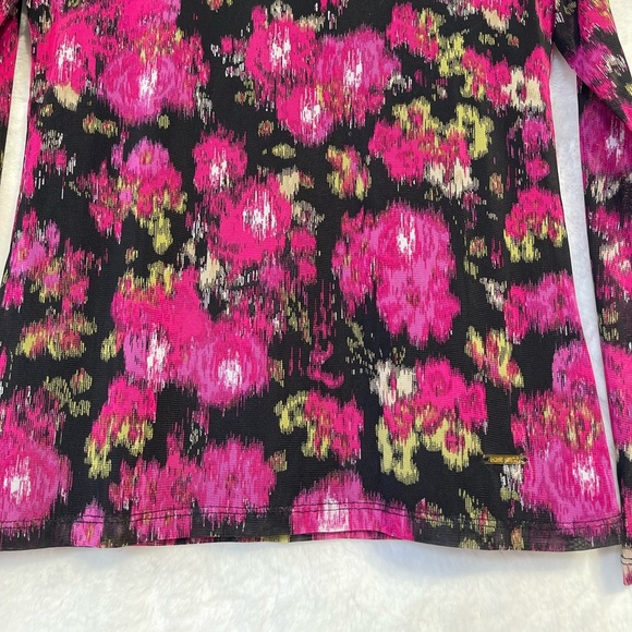 NWT Nine West Womens Print Pink Black Colorful Lined Sheer Blouse Turtleneck Sm - Picture 11 of 12